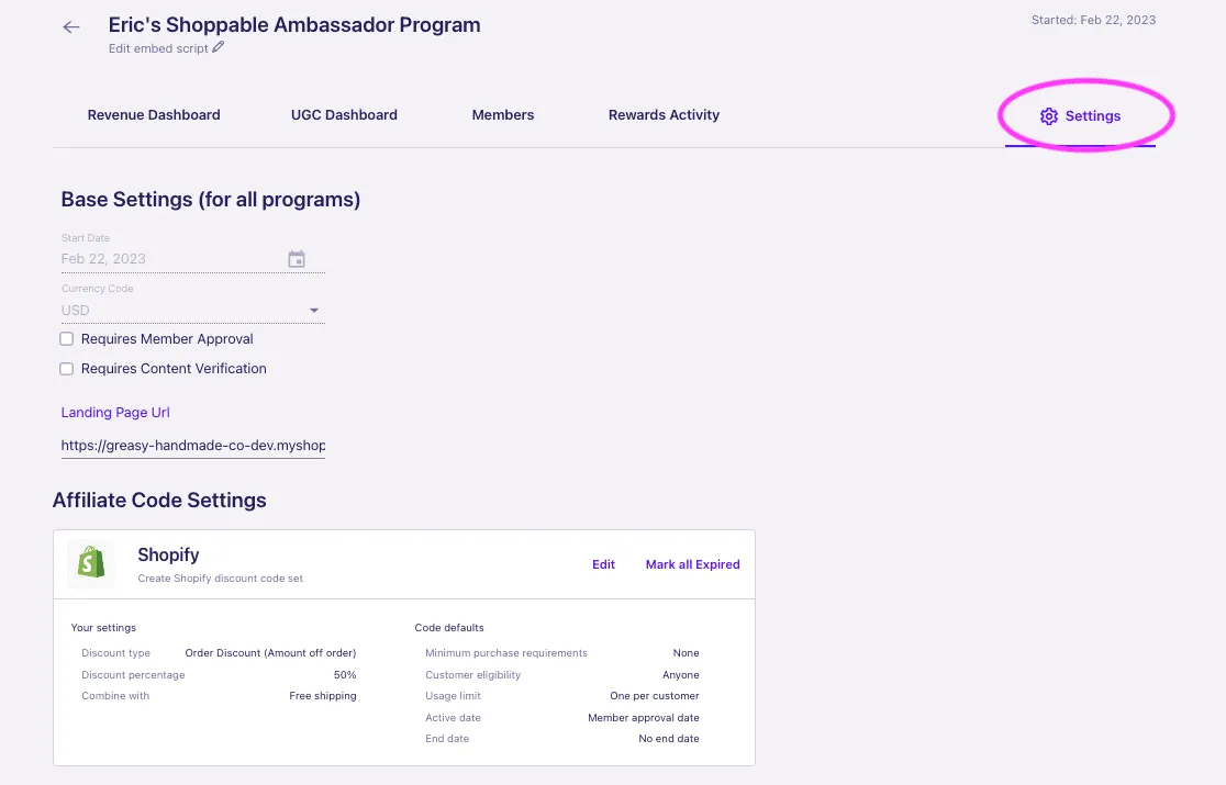 To enable Affiliate Codes -> go to the settings page