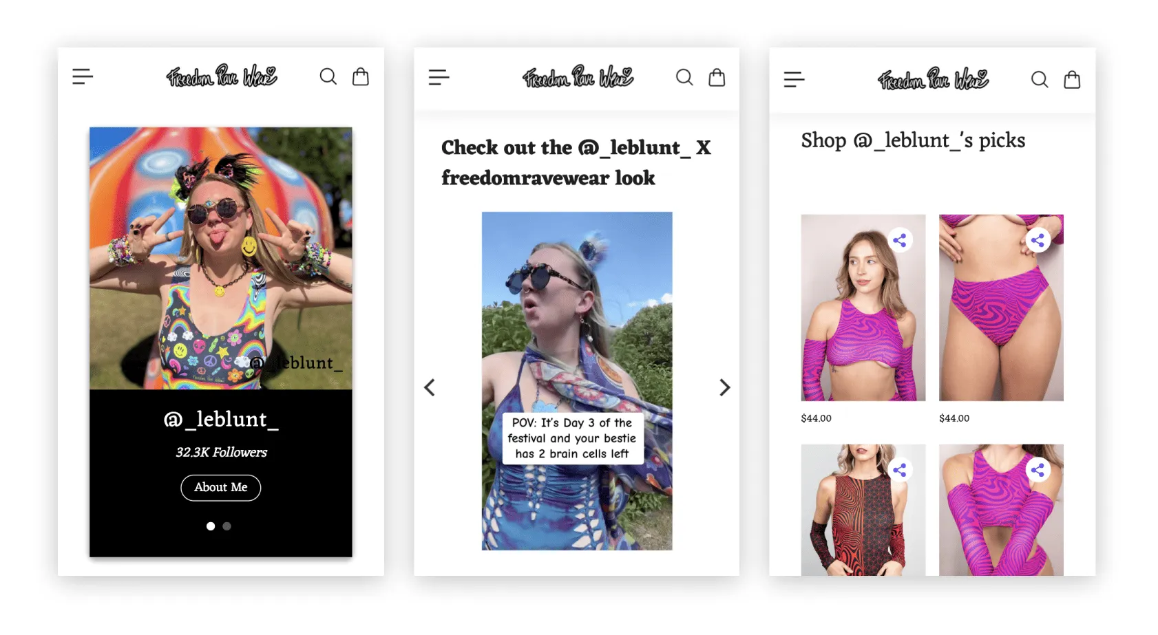 LoudCrowd powered Influencer Storefront with Freedom Rave Wear