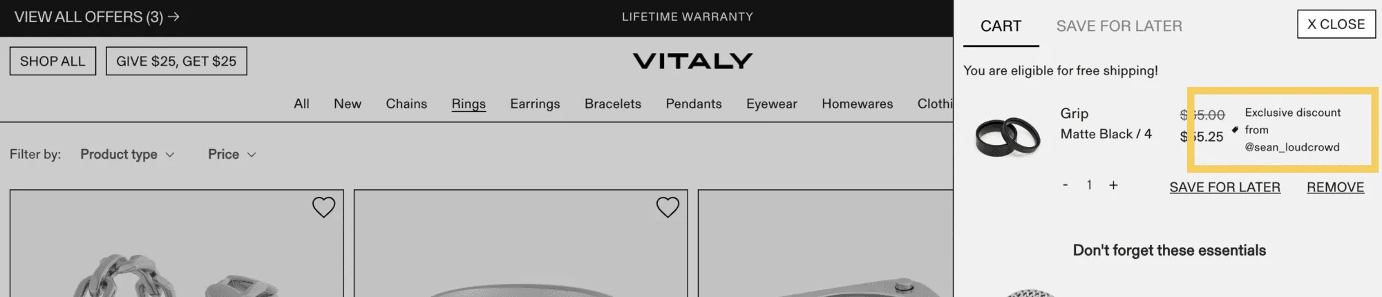 The codeless affiliate discount prevents Honey from scaping the discount from the cart page