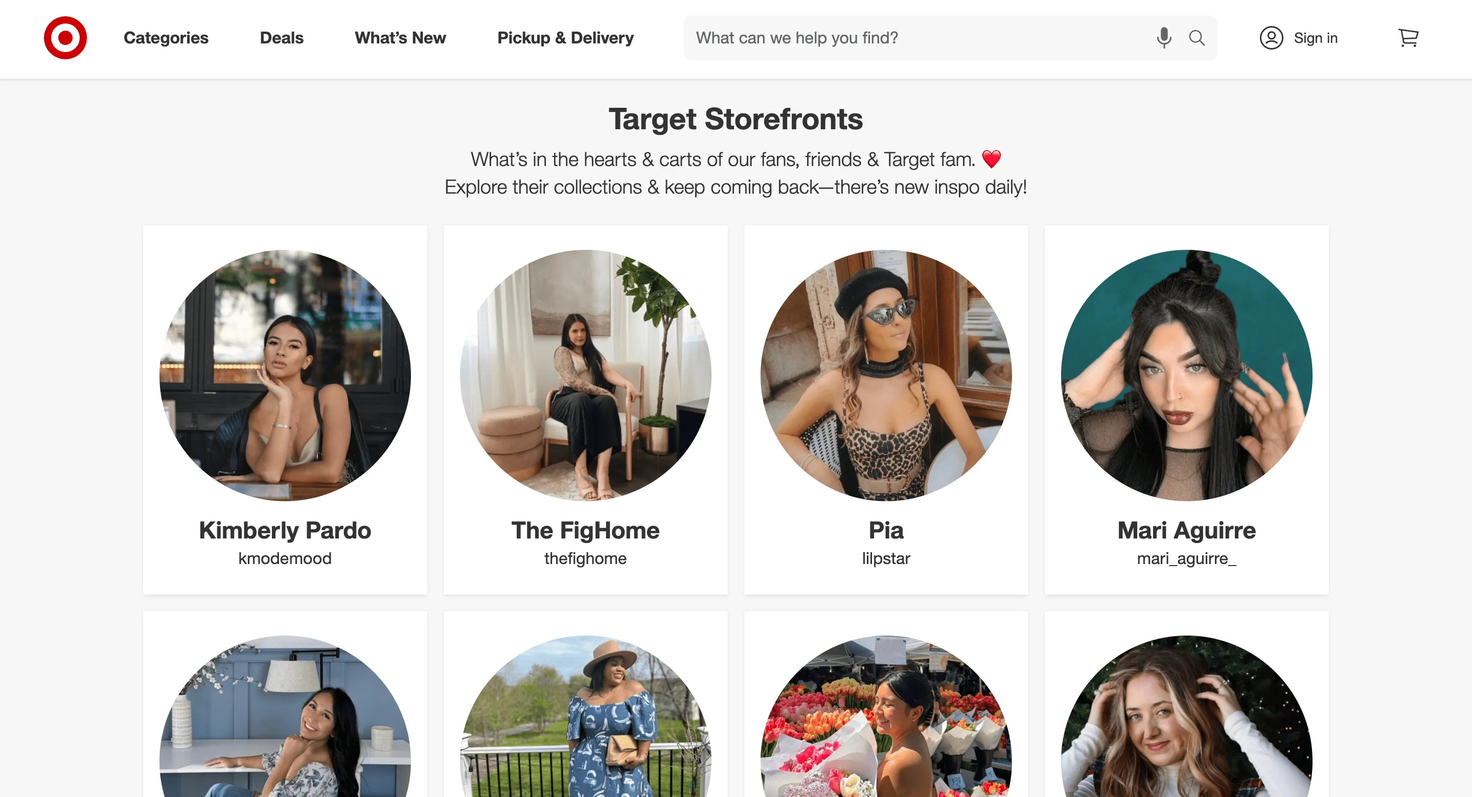 Target Affiliate Program has a community page of top Influencer Storefronts