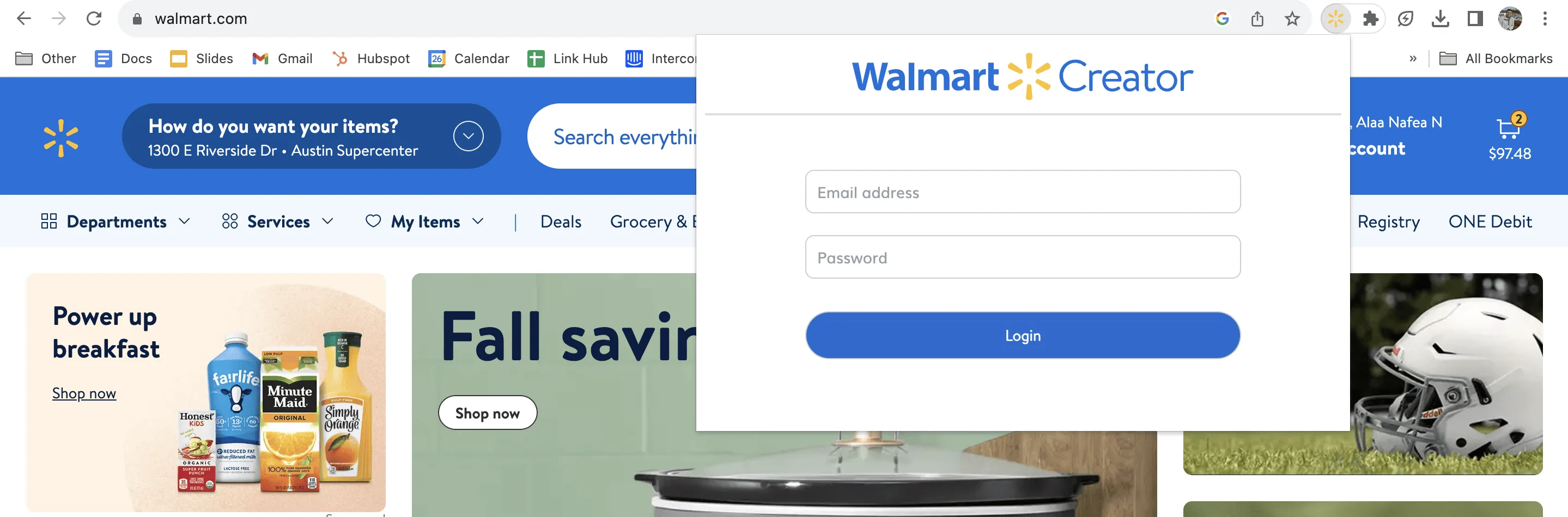 Walmart Creator browser extension for product picking