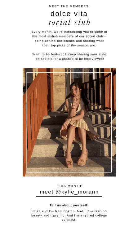 dolce vita social club features their favorite creator in their newsletter