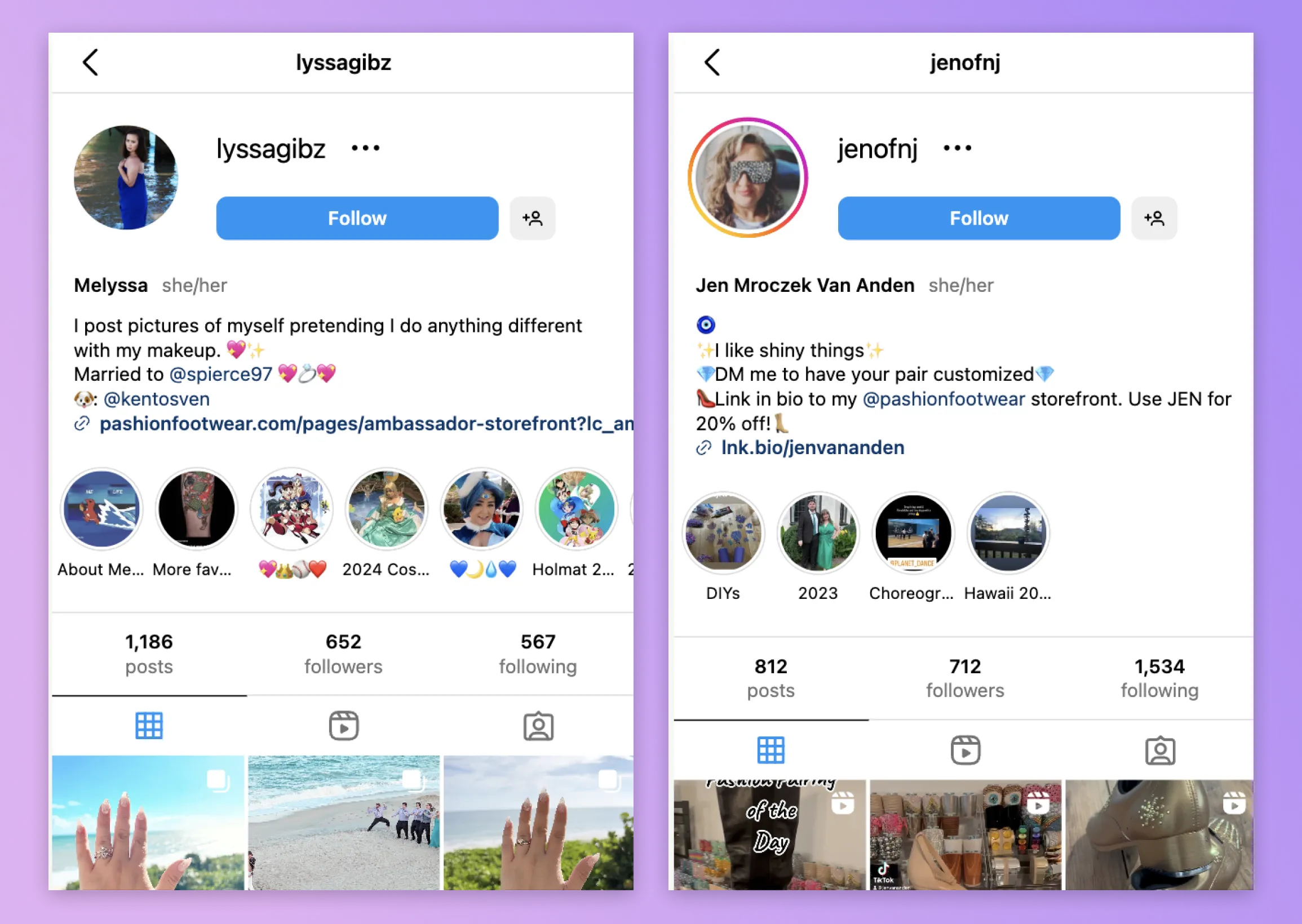 lyssagibz and henofnj, Pashion Footwear ambassadors share their Creator Storefronts and affiliate codes on Instagram