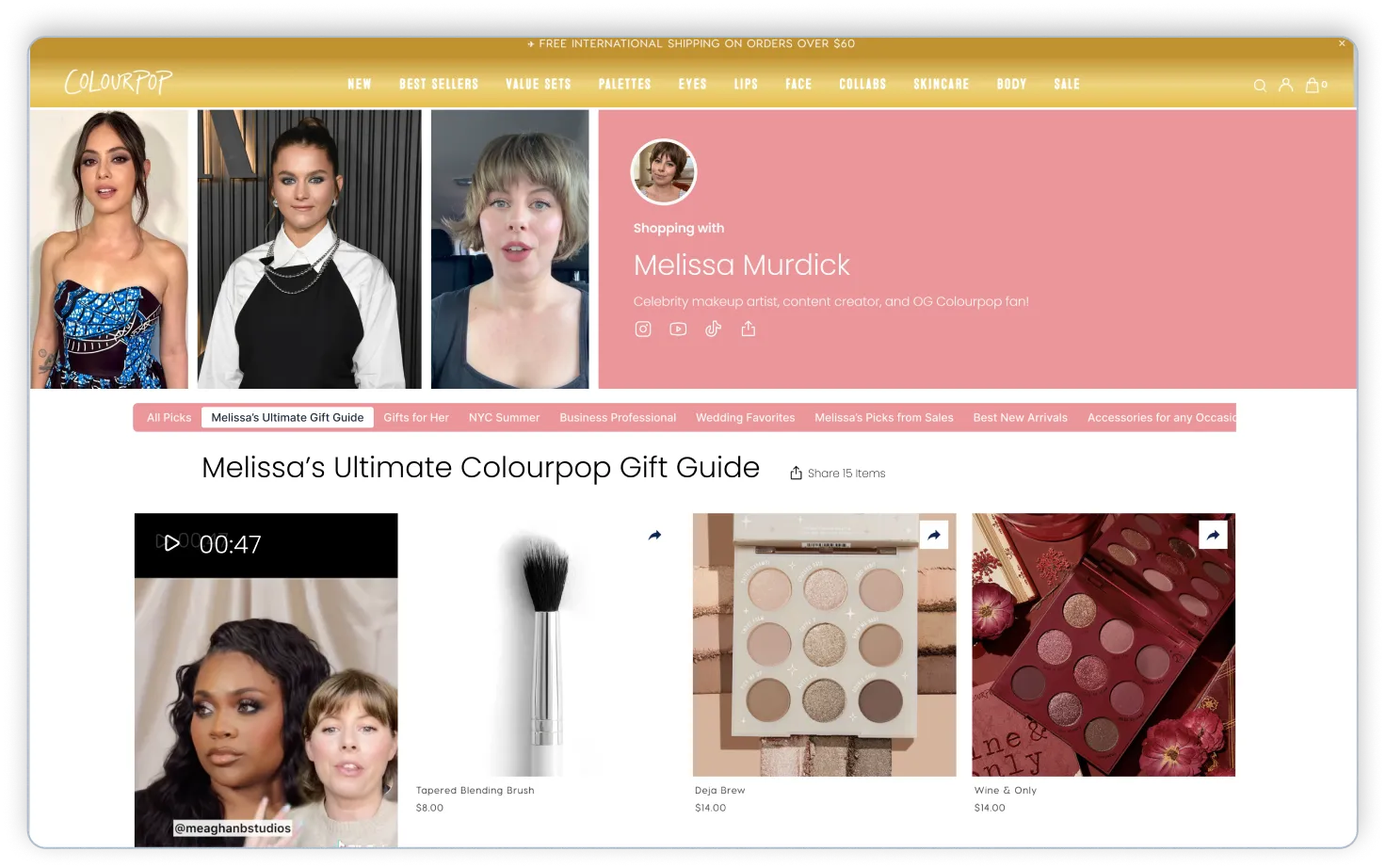 Colourpop influencer storefront