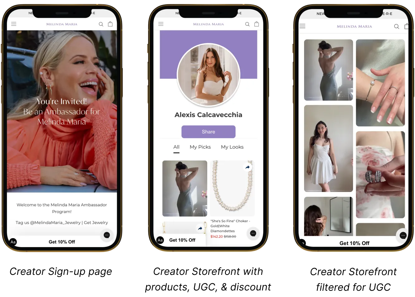 Melinda maria ambassadors sign-up for a branded storefront through its ambassador program
