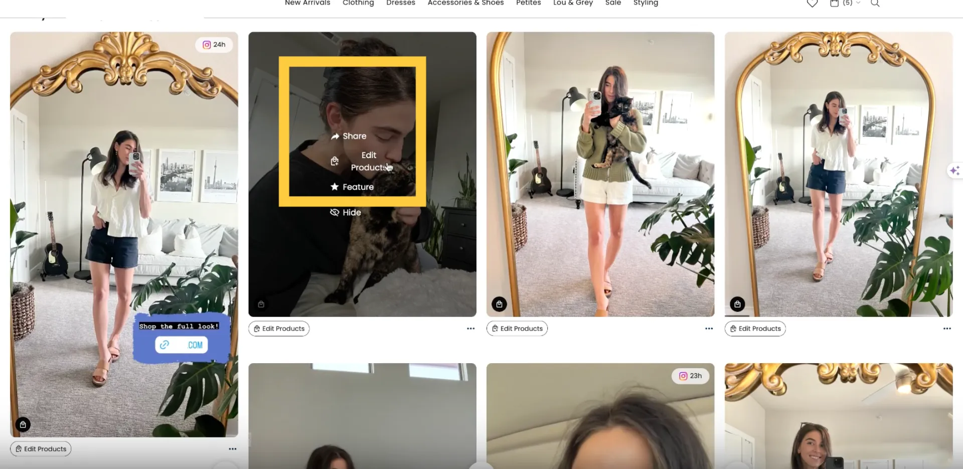 The share button on a LOFT shoppable UGC gives creators a powerful link to include in content like stories.