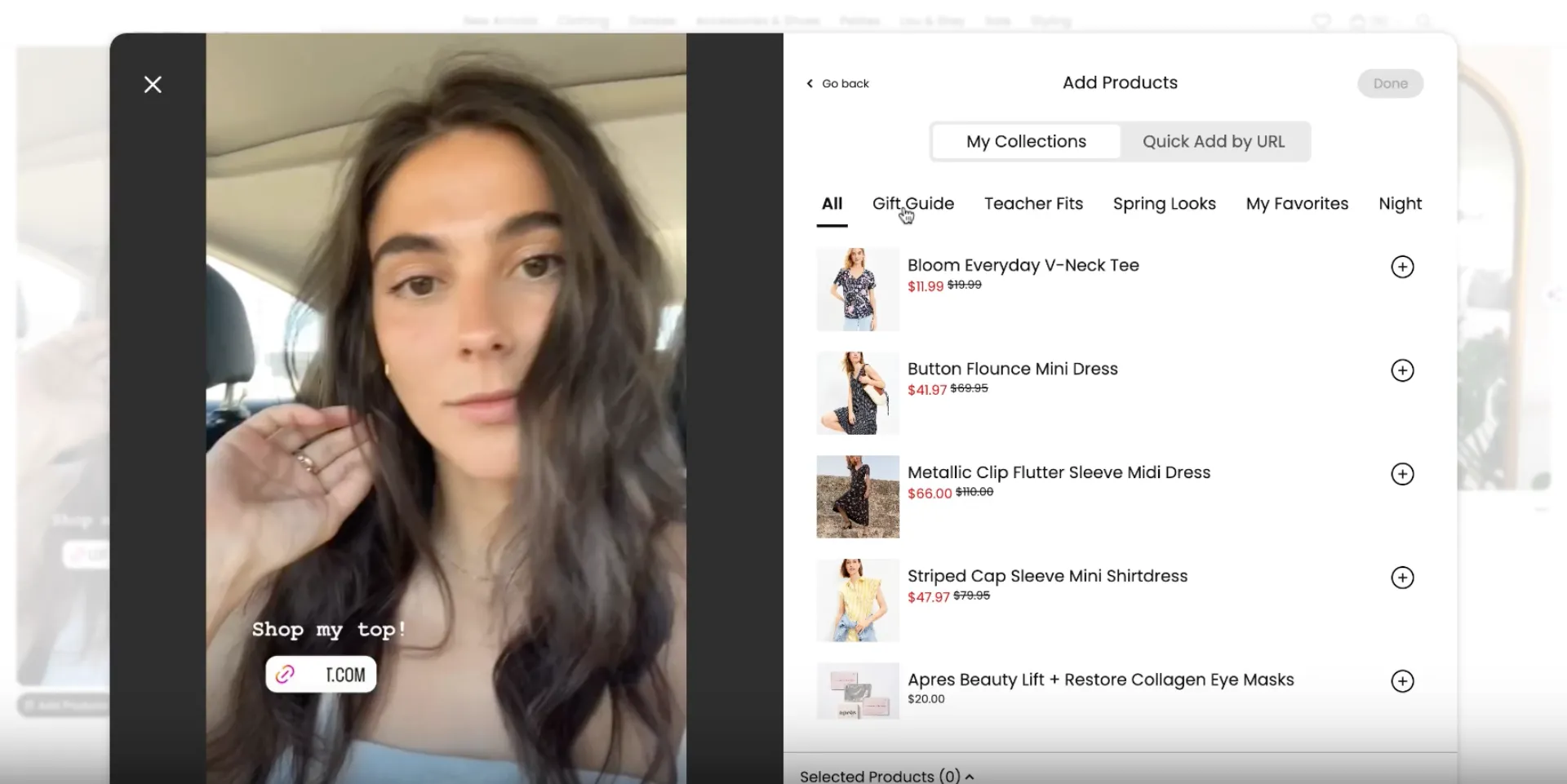 LOFT.com creators can add products to UGC via a collections feed or by URL.