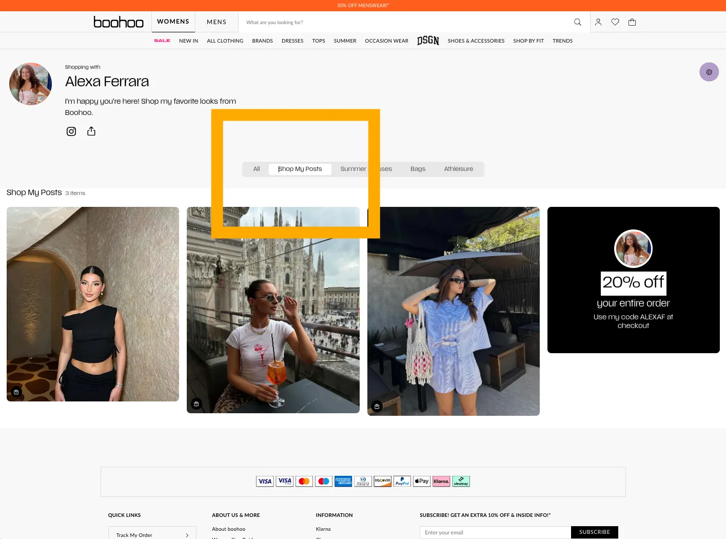 Shop My Posts on a LoudCrowd Creator Storefront for boohoo.com