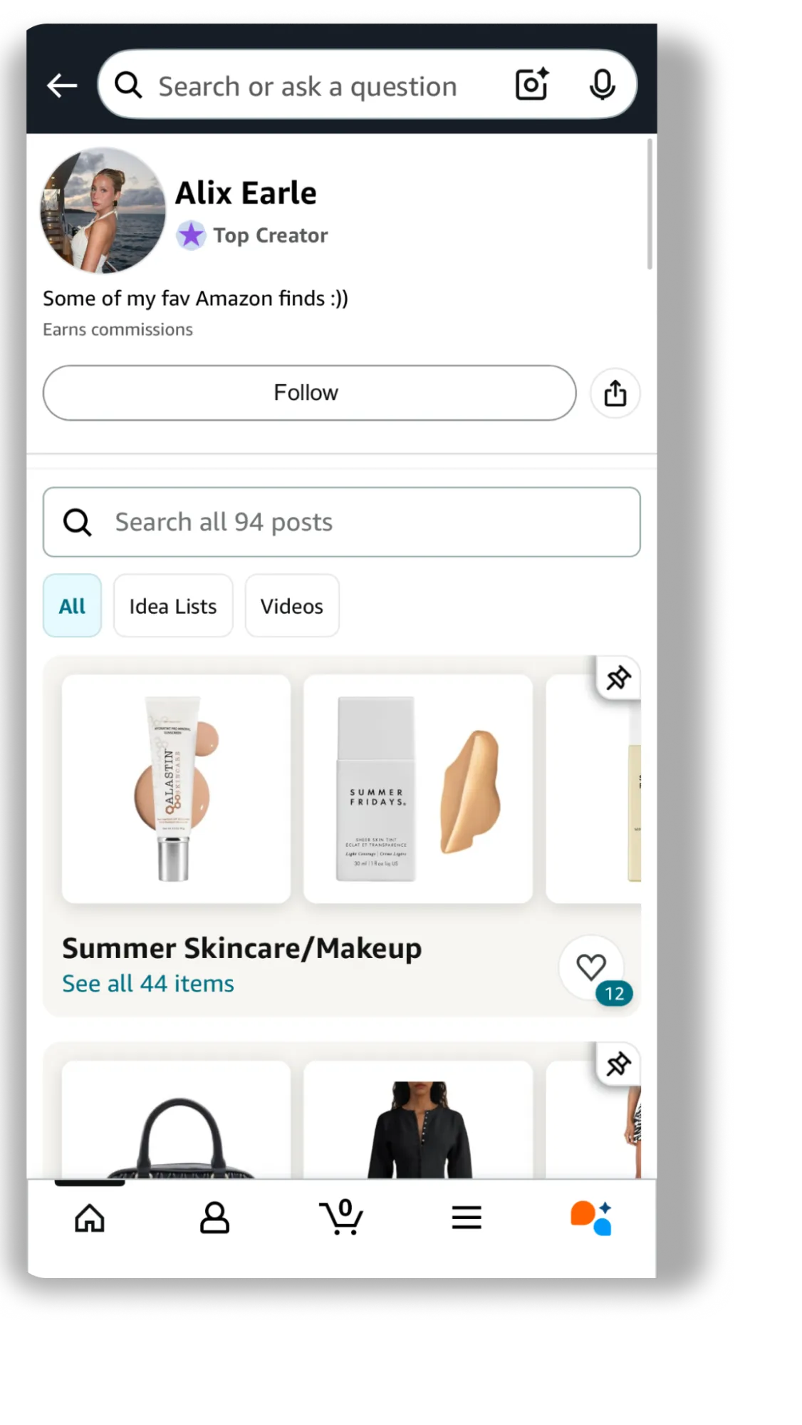 Amazon influencer storefront example