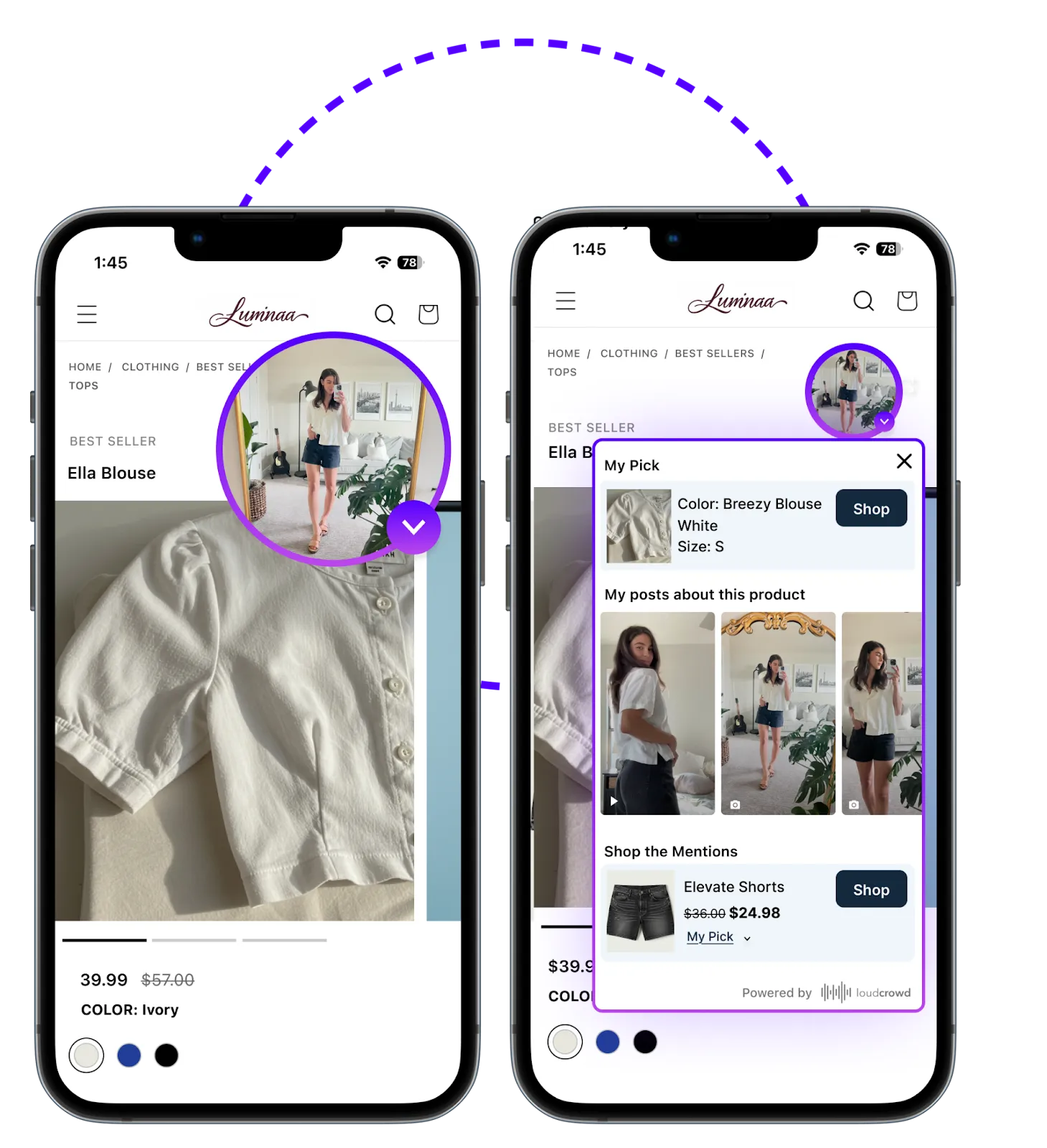 Boost product page conversions by featuring creator content directly on your PDPs with LoudCrowd’s ShopWith.