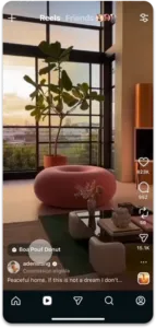Instagram Reel of a home interior with a tappable product tag for a Boa Pouf Donut